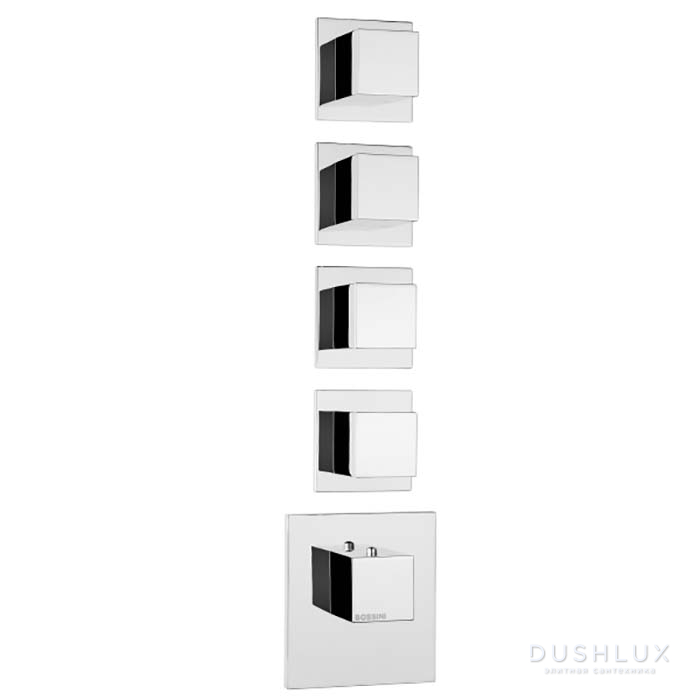 Фото Bossini Cube Термостат для душа, встраиваемый, с девиаторм/3 запорных вентиля на 5 выходов, уст-ка верт/гор., цвет: хром
