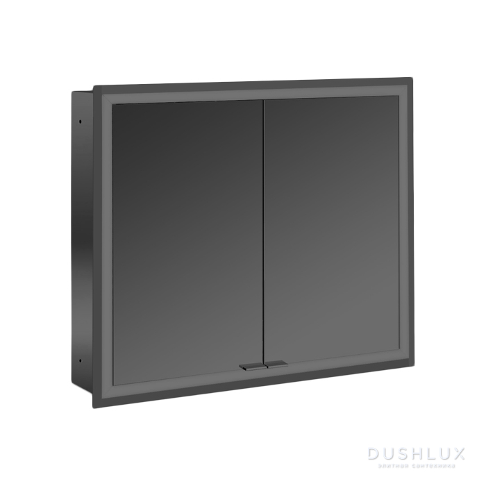 Фото EMCO Prime Зеркальный шкаф 80x70см., с подсветкой, встраиваемый, 2 двери, 2 полки, розетка, цвет: черный