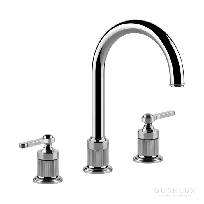 Фото Gessi Venti20 Смеситель для раковины на 3 отверстия, высота излива 168 мм., в комплекте с донным клапаном, цвет: хром