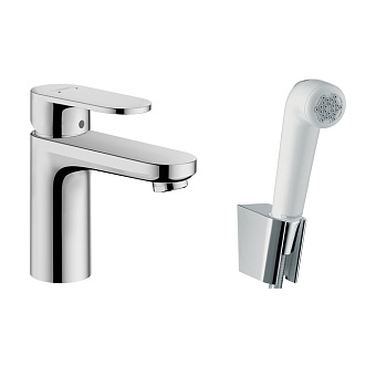 Hansgrohe Vernis Blend Набор для биде: смеситель для раковины на 1 отв, излив 108мм, h88мм, душ бидетте с держателем и шланг, цвет: хром