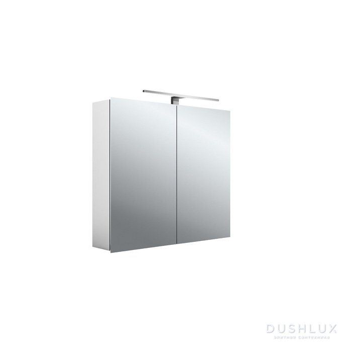 Фото Emco Asis mee Зеркальный шкаф 80х15.3х70см., навесной, 2 дверки, 2 стекл.полки LED-подсветка, розетка, подвесной, цвет: алюминий