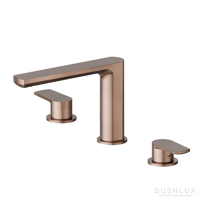 Фото Newform Haka Смеситель для раковины, 3 отв., без донного клапана, цвет: PVD brushed copper bronze