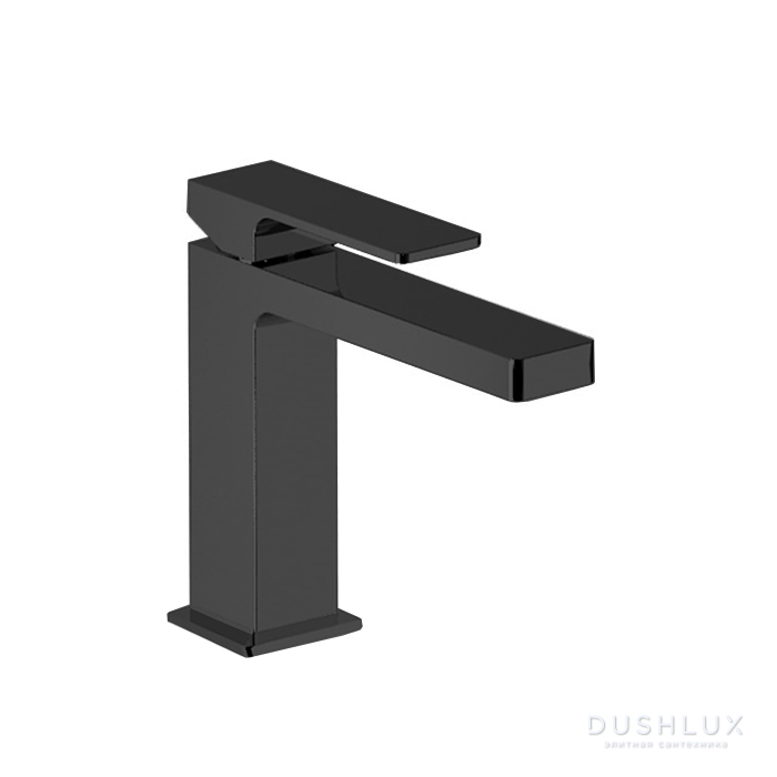 Фото Fantini Mint Смеситель для раковины, на 1 отв., однорычажный, излив 12.5см., с нажимным донным клапаном, цвет: черный матовый