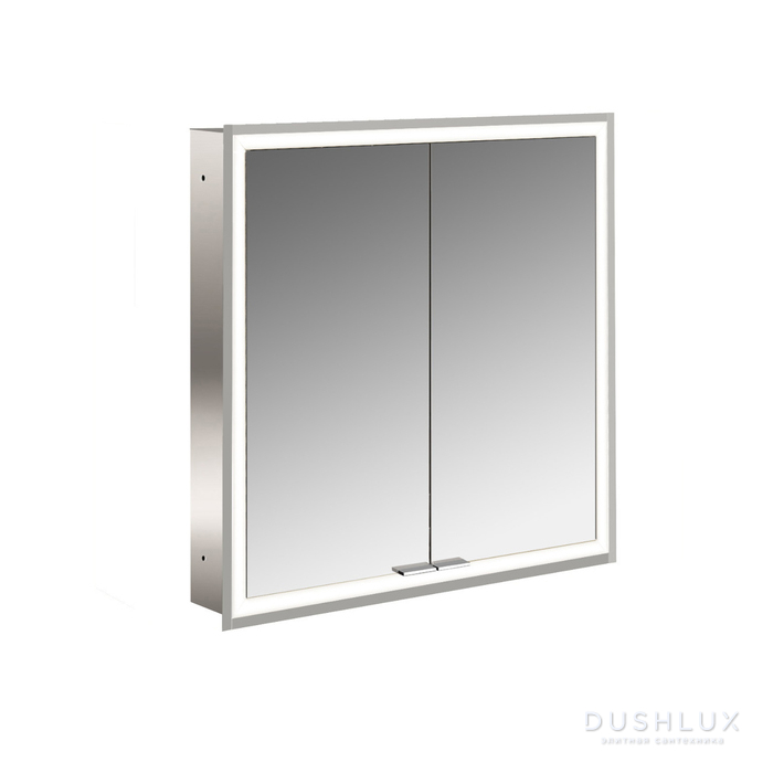 Фото EMCO Prime Зеркальный шкаф 60x70см., с подсветкой, встраиваемый, 2 двери, 2 полки, розетка, цвет: белый