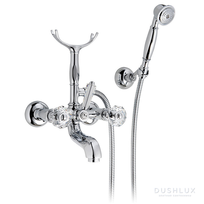 Фото Nicolazzi Teide Crystal Смеситель для ванны с душем duplex настенный, излив: 178 мм, ручки Crystal handle, цвет: хром