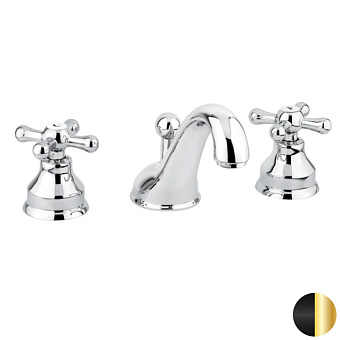 Emmevi Deco Classic Смеситель для раковины, 3 отв., с донным клапаном, цвет: черный/золото