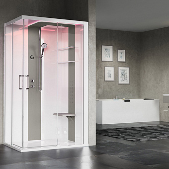 Novellini Skill A Душевая кабина 120х90х217.5cмм., Dx, Essential, поддон 12.5см., с термостатическим смесителем, стекло, цвет: белый глянцевый/Light grey