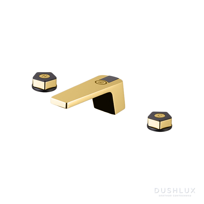 Фото Newform ParkLE Смеситель для ванны, 3 отв., с донным клапаном, цвет: PVD glossy gold/черный матовый