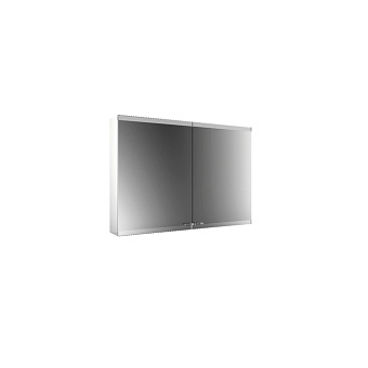 EMCO Evo Зеркальный шкаф 100x70см., с подсветкой, навесной, 2 двери, 2 полки, розетка, цвет: алюминий