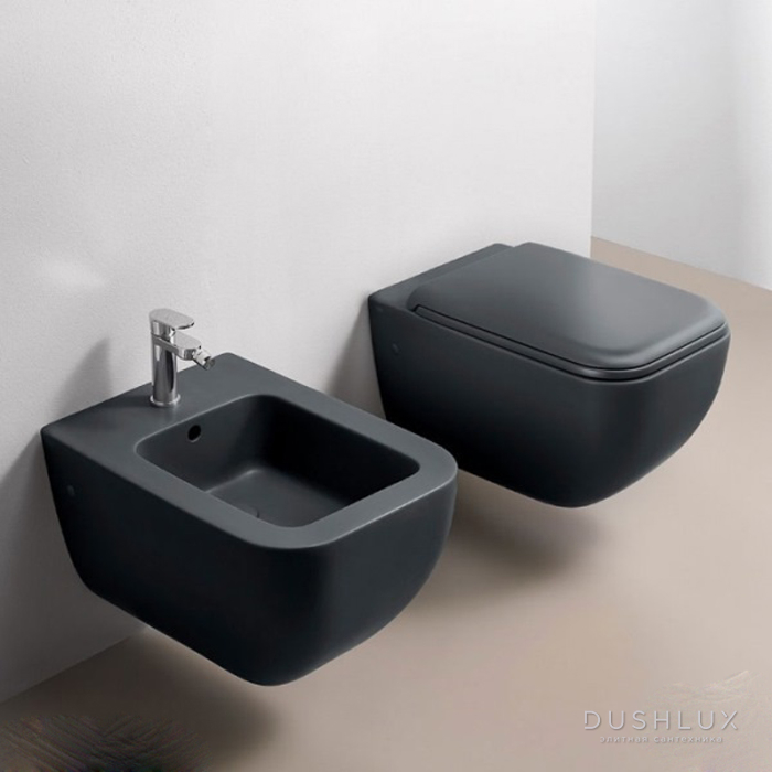 Фото Cielo Shui Comfort Биде подвесное 37.5х55х37.5h см, 1 отв., с кремплениями, цвет: глянцевый черный