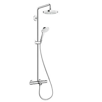 Hansgrohe Croma Select S Душевая система Showerpipe: верх.душ 180 2jet, ручн.душ, шланг, термостат для ванны, излив 186мм, цвет: белый/хром