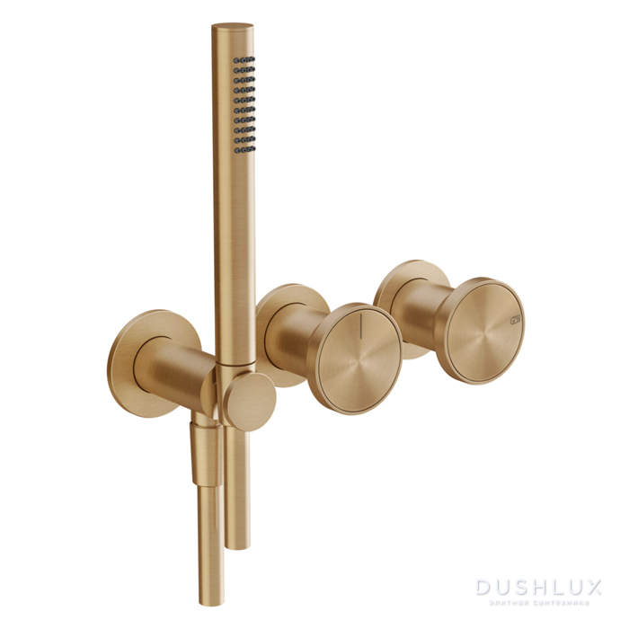Фото Gessi Origini Смеситель для ванны, встраиваемый, на 2 выхода, с ручной лейкой, цвет: Warm Bronze Br. PVD