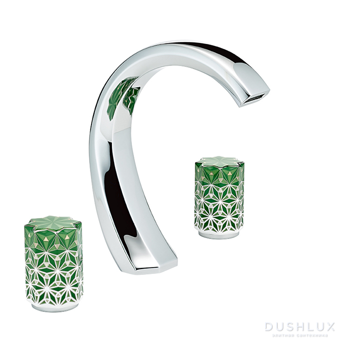 Фото THG Nihal Porcelaine Verte Смеситель для раковины на 3 отверстия, с донным клапаном, цвет: хром