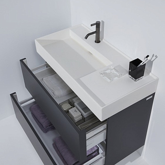 Laufen Kartell Раковина 90х46х12 см, 1 отв., со скр. сливом, полка справа, цвет: черный глянцевый