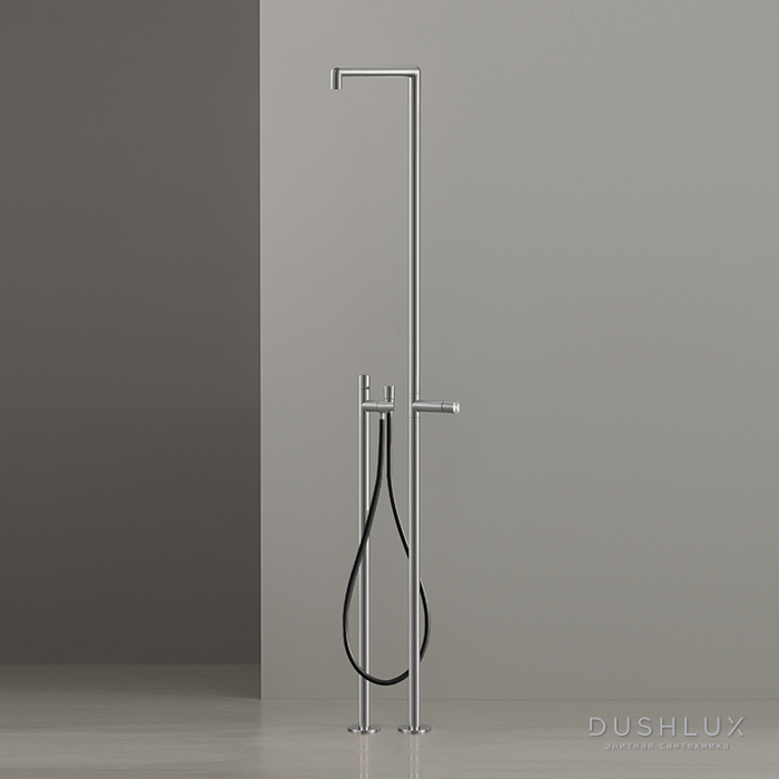 Фото CEA Design CARTESIO Душевая стойка и смеситель, напольные, Conical rain jet, Kneipp jet, цвет: нержавеющая сталь/черный