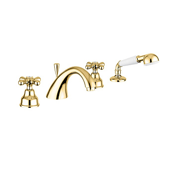 Emmevi Deco Classic Смеситель на борт ванны (излив 20 см), на 4 отверстия, с набором для душа, цвет: золото