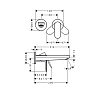 Hansgrohe Rebris S Смеситель для раковины, однорычажный, настенный, скрытого монтажа, с изливом 20 см, цвет: хром