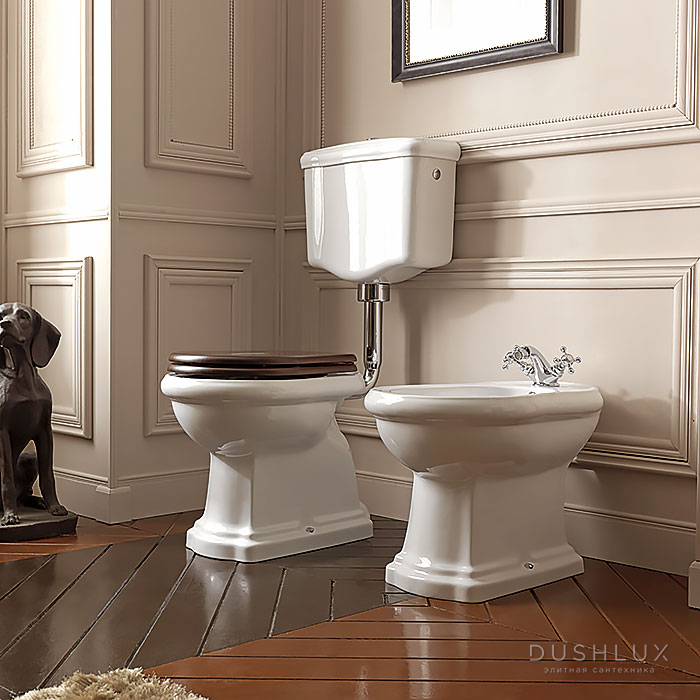 Kerasan Retro Унитаз напольный 59х38.5см, слив в пол, цвет: белый/хром ...