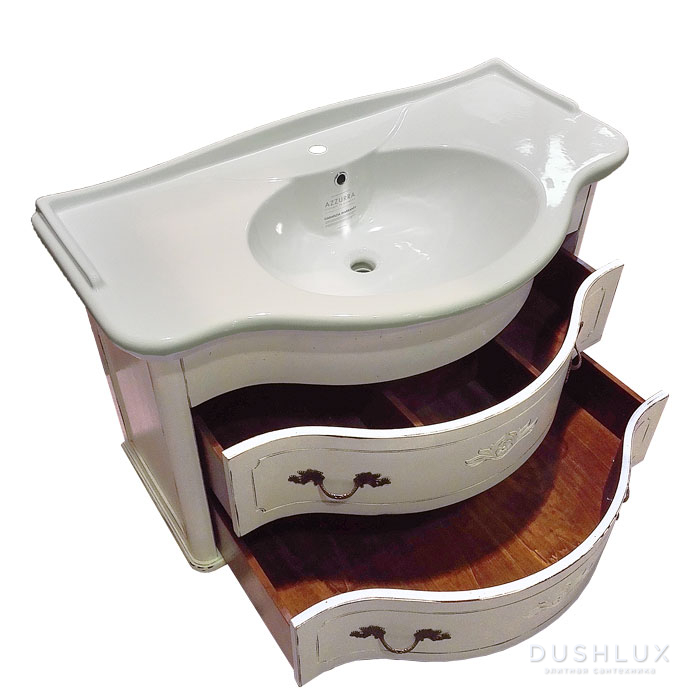 Фото Tiffany World, Armony 7224/S, база подвесная 112x62*h62, под раковины Giu110/Jub110/40129, 2 в.ящ, отделка: французский белый с патиной, ручки: бронза