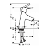Hansgrohe Talis S Смеситель для раковины 80, на 1 отв, с донным клапаном Push-open, излив 97мм, h68мм, цвет: хром