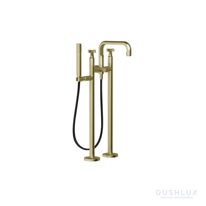 Фото Gessi Inciso Смеситель для ванны, напольный, с ручным душем, цвет: Brushed Brass PVD