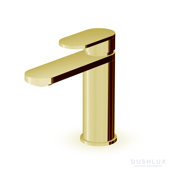 Фото Zucchetti Octo Смеситель для раковины, на 1 отв., с донным капаном, цвет: Brushed British Gold PVD