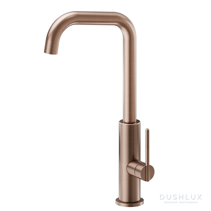 Фото Newform Konbu Смеситель для кухни, на 1 отв., поворотный квадратный излив, цвет: brushed copper bronze
