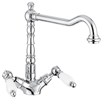 Emmevi Deco Ceramic Смеситель для раковины (поворотный излив 23 см), без донного клапана, цвет: хром