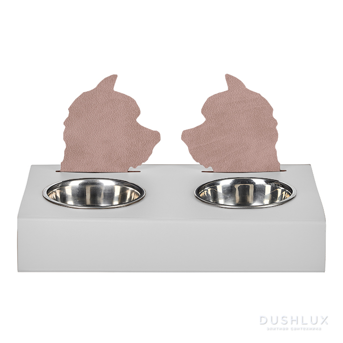 ADJ Подставка с мисками Dog, хром, 40x22xH7.5 см., цвет: устричный/пепельная роза