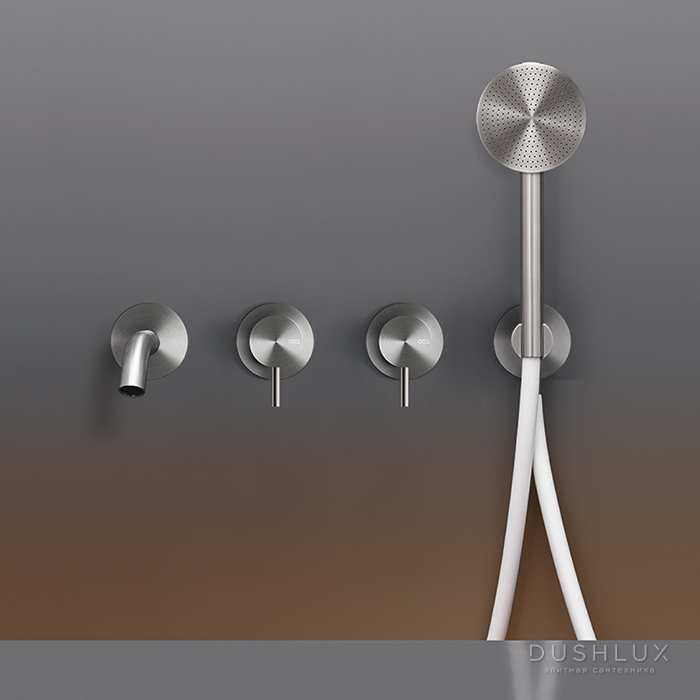 Фото CEA Design MILO360 Смеситель для ванны, настенный, с ручным душем, цвет: нержавеющая сталь/белый