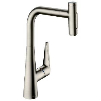 Hansgrohe Talis Select M51 Смеситель для кухни, на 1 отв, поворотный излив 220мм с вытяжным душем, 2jet, h288мм, sBox, кнопка вкл/выкл, цвет: под сталь