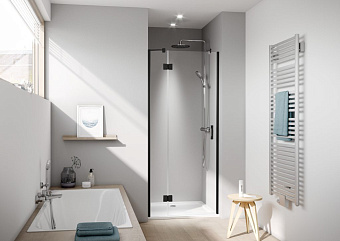 Kermi LIGA Дверь в нишу c непод.сегментом LI SFL 90x200см., Schwarz Soft+прозрачное стекло с Kermiclean, цвет: черный матовый
