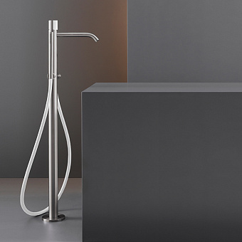 CEA Design DUET Смеситель для ванны, напольный, с ручным душем, цвет: нержавеющая сталь/белый