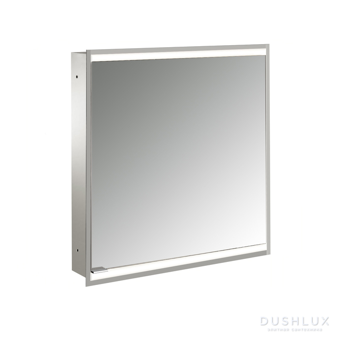 Фото EMCO Prime2 Зеркальный шкаф 60x70см., с подсветкой, встраиваемый, 1 дверь, R, 2 полки, розетка, цвет: белый
