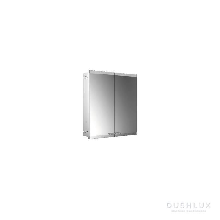Фото EMCO Evo Зеркальный шкаф 60x70см., с подсветкой, встраиваемый, 2 двери, 2 полки, розетка, цвет: алюминий