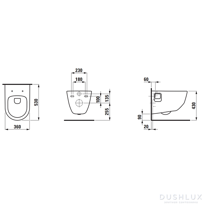 Фото Laufen Pro Подвесной унитаз 53x36x34.5см., безободковый, цвет: белый