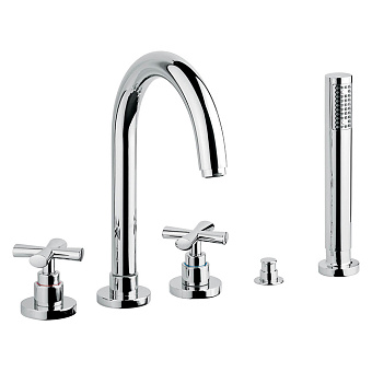 Emmevi Spirit New Смесителя на борт ванны, на 5 отв., с ручным душм и поворотным изливом, цвет: хром