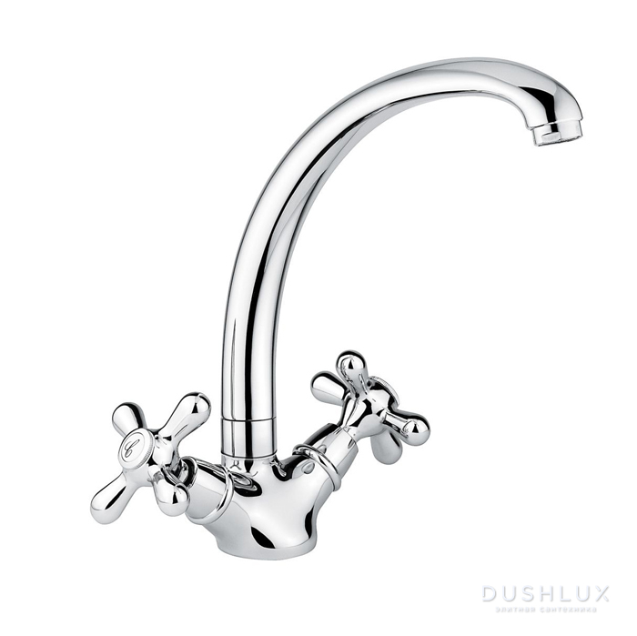Фото Emmevi Deco Classic Смеситель для раковины (поворотный излив 21 см), без донного клапана, цвет: хром