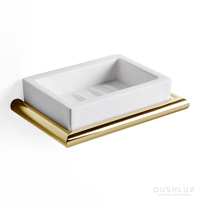 Фото 3SC Guy Мыльница подвесная, композит Solid Surface, цвет: белый матовый/золото 24к. Lucido