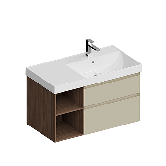 Kerama Marazzi Cubo Тумба 90см., подвесная, с ящиками, правая, цвет: лимо матовая/орех