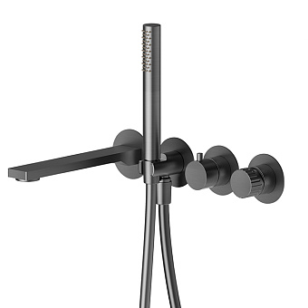 Newform Steel Line Смеситель для ванны, встраиваемый, с ручным душем, цвет: pvd brushed gun metal