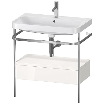 Duravit Happy D.2 Plus Консоль напольная с умывальником 77.5х49х46.8см, с 1 отв под смесит, 1 ящик, выпуск и сифон в комплекте, цвет: белый глянцевый/хром