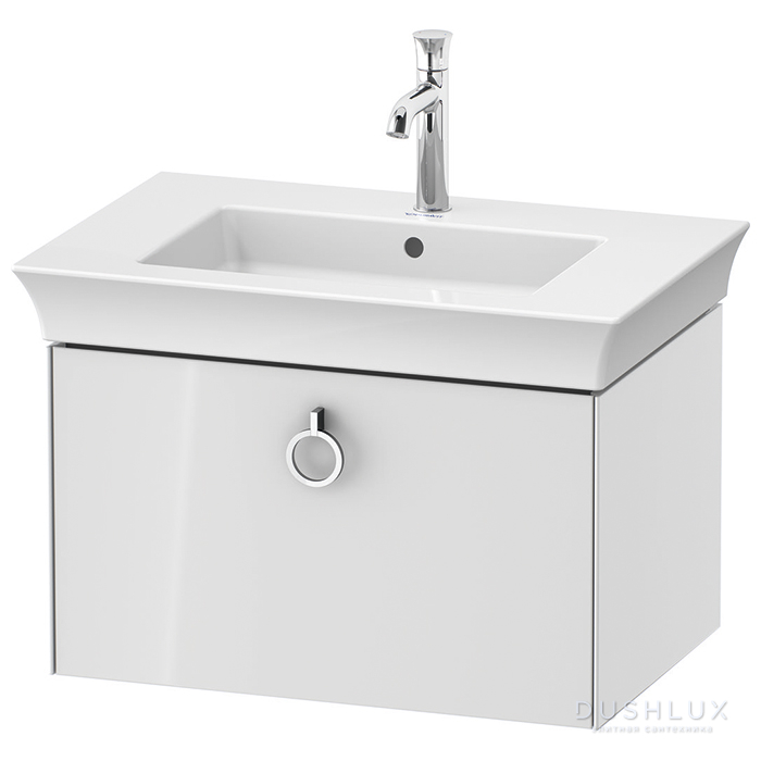 Фото Duravit White Tulip Тумбочка подвесная 68.4x45.8x41 см, раковина, 1 ящик с ручкой, цвет: белый высокоглянцевый