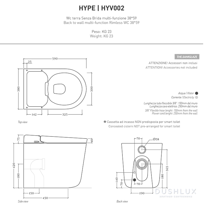 Фото Artceram Hype Унитаз-биде 38x59см., напольный, безободковый, saniglaze, soft-close, с пультом управления, цвет: белый