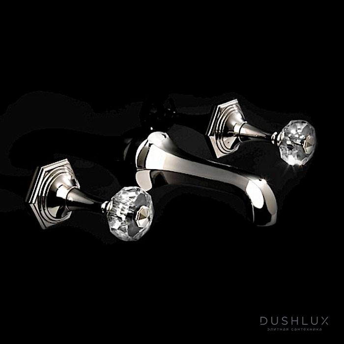 Фото Devon&Devon Excelsior Gemstone Смеситель для раковины на три отверстия для настенного монтажа, цвет: блестящий никель