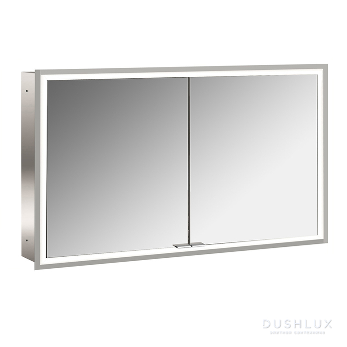 Фото EMCO Prime Зеркальный шкаф 120x70см., с подсветкой, встраиваемый, 2 двери, 2 полки, розетка, цвет: белый