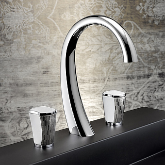THG Infini white porcelain with platinum decor Смеситель для раковины на 3 отверстия, с донным клапаном, цвет: хром
