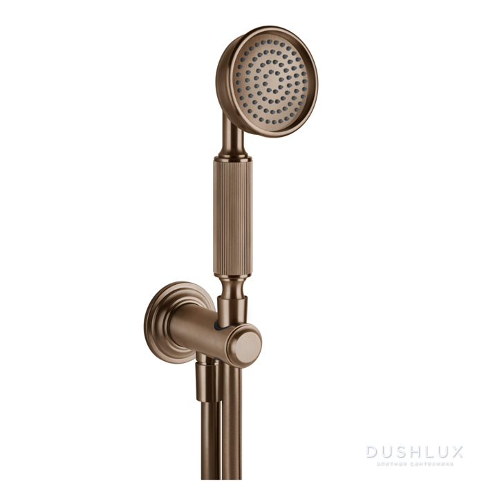 Фото Gessi Venti20 Комплект для душа с ручным душем, шлангом 150см., держателем с подводом воды, цвет: Copper Brushed PVD