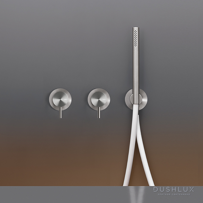 Фото CEA Design MILO360 Смеситель для ванны/душа, настенный, с ручным душем, цвет: нержавеющая сталь/белый