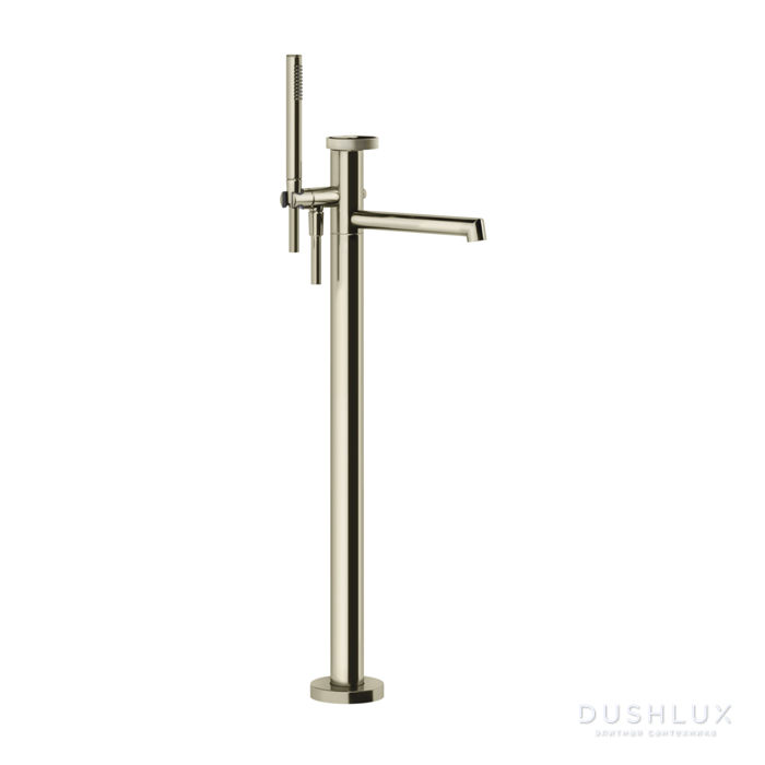 Фото Gessi Anello Смеситель для ванны, напольный, с ручным душем и шлангом 150см., внешняя часть, цвет: Finox Brushed Nickel
